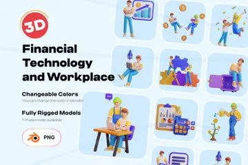 Technologie financière et lieu de travail Pack 3D Illustration