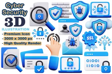 Technology Of Cyber Security 3D Icon Pack
