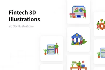 Tecnología financiera Paquete de Illustration 3D