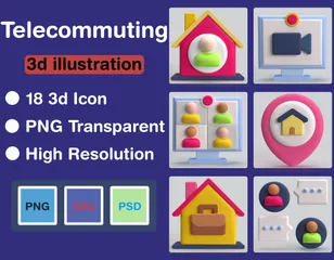 Telecommuting 3D Icon Pack