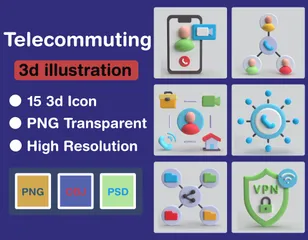 Telecommuting 3D Icon Pack