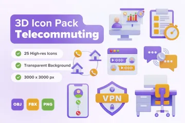 Telecommuting 3D Icon Pack