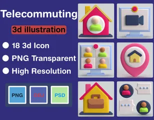 Teletrabalho 3D Icon Pack