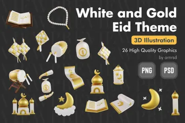 Tema Eid Branco e Dourado Pacote de Icon 3D