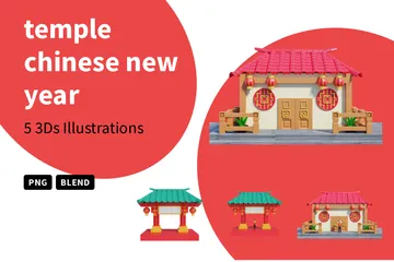 Nouvel An chinois au temple Pack 3D Illustration