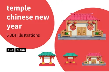 Año nuevo chino del templo Paquete de Illustration 3D