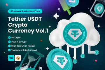 Criptomoeda estável digital Tether USDT Vol 1 Pacote de Icon 3D