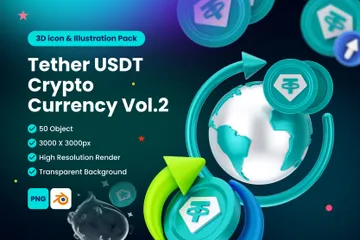 Criptomoeda estável digital Tether USDT Vol 2 Pacote de Icon 3D