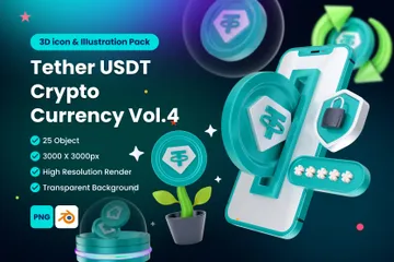 Criptomoeda estável digital Tether USDT Vol 4 Pacote de Icon 3D