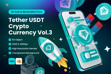 テザー USDT デジタル ステーブルコイン 暗号通貨 Vol 3 3D Iconパック