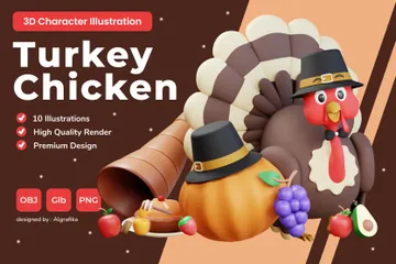 Poulet à la dinde de Thanksgiving Pack 3D Icon