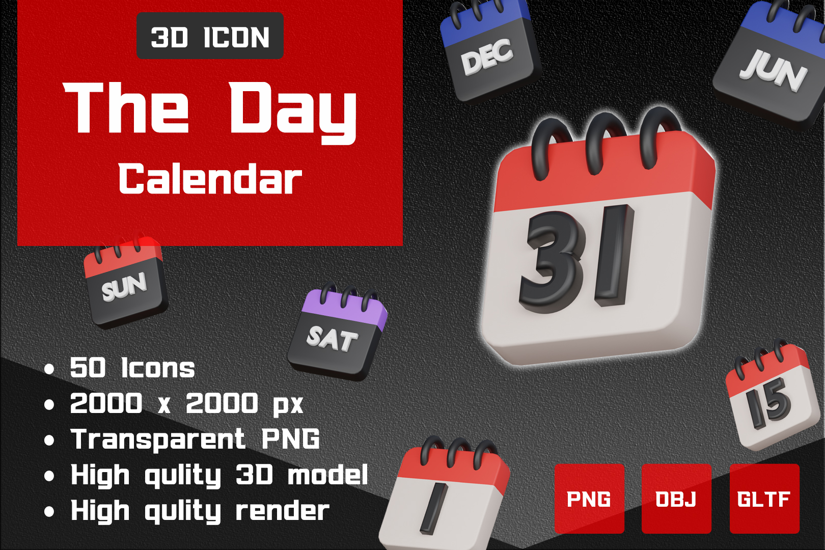 Premium the day calendar 3d illustration pack from business 3d
