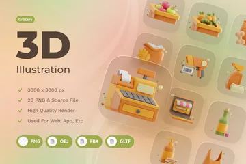 Tienda de comestibles Paquete de Icon 3D