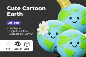 Tierra de dibujos animados lindo Paquete de Icon 3D