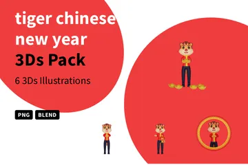 Año nuevo chino del tigre Paquete de Illustration 3D