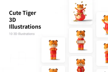 Tigre fofo Pacote de Illustration 3D