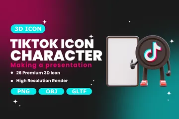 TikTok-Charakter hält eine Präsentation 3D Icon Pack