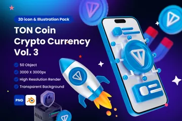 TON Coin Digital Stablecoin Criptomoeda Pacote de Icon 3D