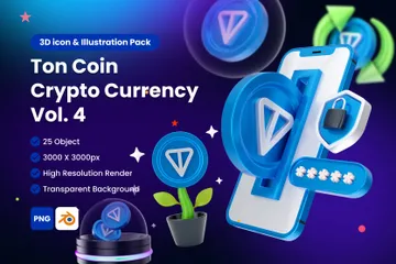 TON Coin Digital Stablecoin Criptomoeda Pacote de Icon 3D