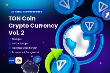 TON Coin Digital Stablecoin Criptomoeda Pacote de Icon 3D