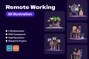 Trabajo remoto Paquete de Illustration 3D