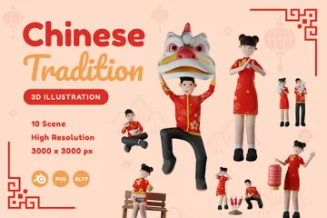 Tradición china Paquete de Illustration 3D