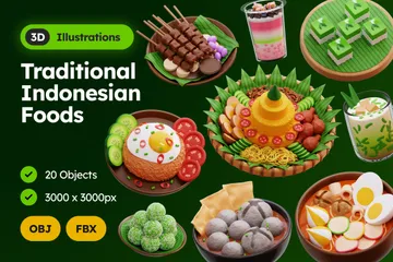 伝統的なインドネシア料理 3D Iconパック