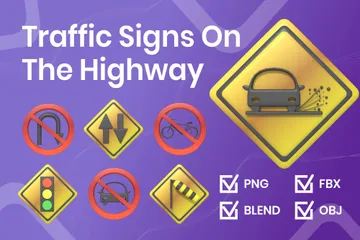 Traffic Signs On The Highway 3D Icon Pack