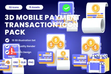 Transacción de pago móvil Paquete de Icon 3D