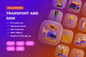 Transport und Zeichen 3D Icon Pack