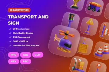 Transporte e sinalização Pacote de Icon 3D