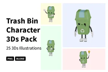 ゴミ箱キャラクター 3D Illustrationパック