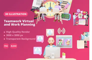 Travail d'équipe virtuel et planification du travail Pack 3D Illustration