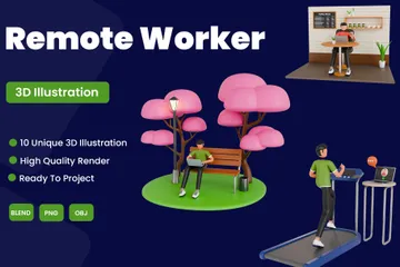 Travailleur à distance Pack 3D Illustration