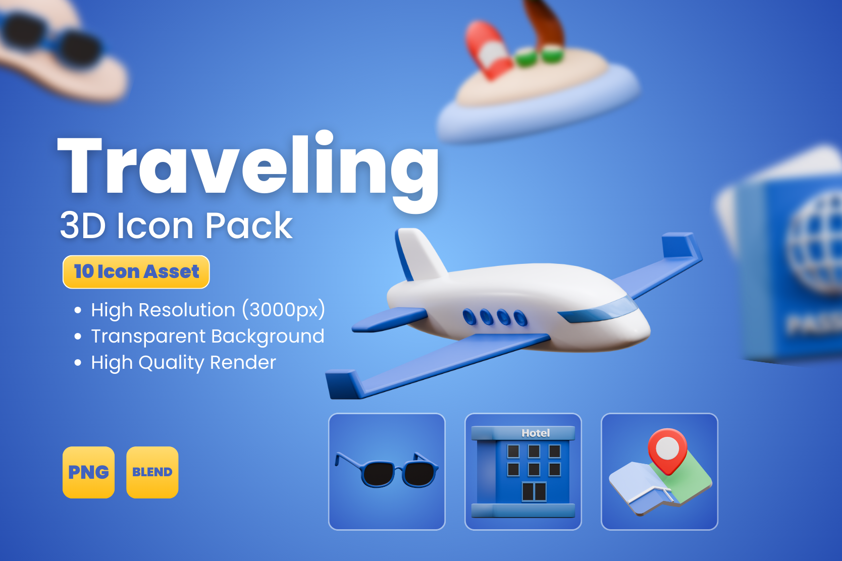Premium Travel 3D Illustration pack from Holidays 3D Illustrations