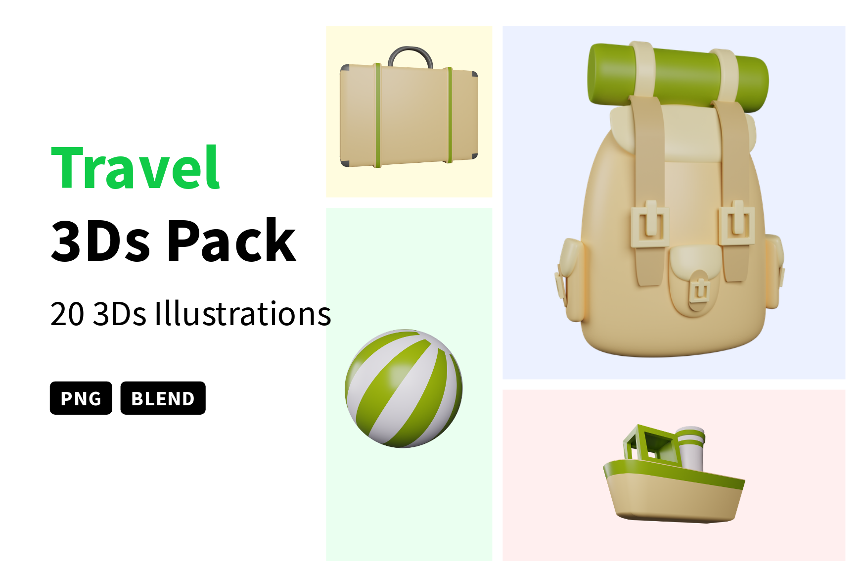 Premium Travel 3D Illustration pack from Holidays 3D Illustrations