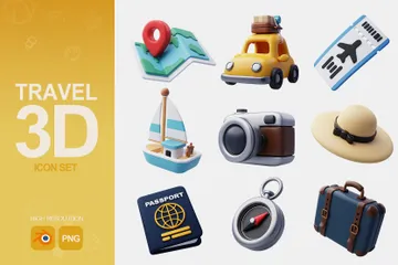 Travel And Transportation 3D Icon Pack