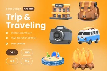 Trip And Traveling 3D Icon Pack