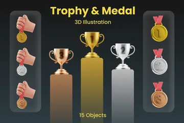 Trophy And Medal 3D Illustration Pack