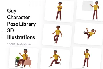 Bibliothek mit Charakterposen für Männer 3D Illustration Pack