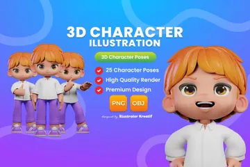 Un personnage de dessin animé avec des cheveux orange et un pantalon violet Pack 3D Illustration