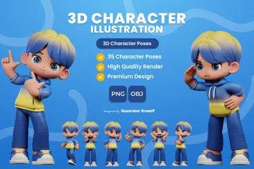 Un personnage de dessin animé avec une chemise bleue et un pantalon jaune Pack 3D Illustration