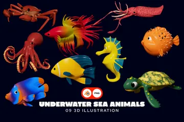 수중 바다 동물 3D Icon 팩