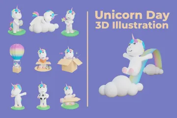 Unicorn Day 3D Illustration Pack