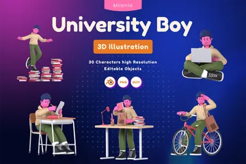 University Boy 3D Icon Pack