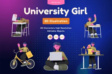 University Girl 3D Icon Pack