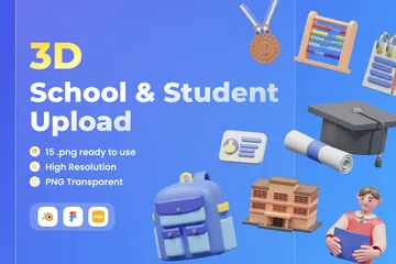 Upload de escola e aluno Pacote de Icon 3D