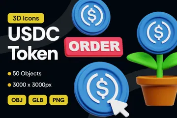 USDC Crypto Token 3D Icon Pack