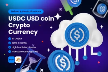 USDC USD 코인 디지털 스테이블 코인 암호화폐 Vol 1 3D Icon 팩