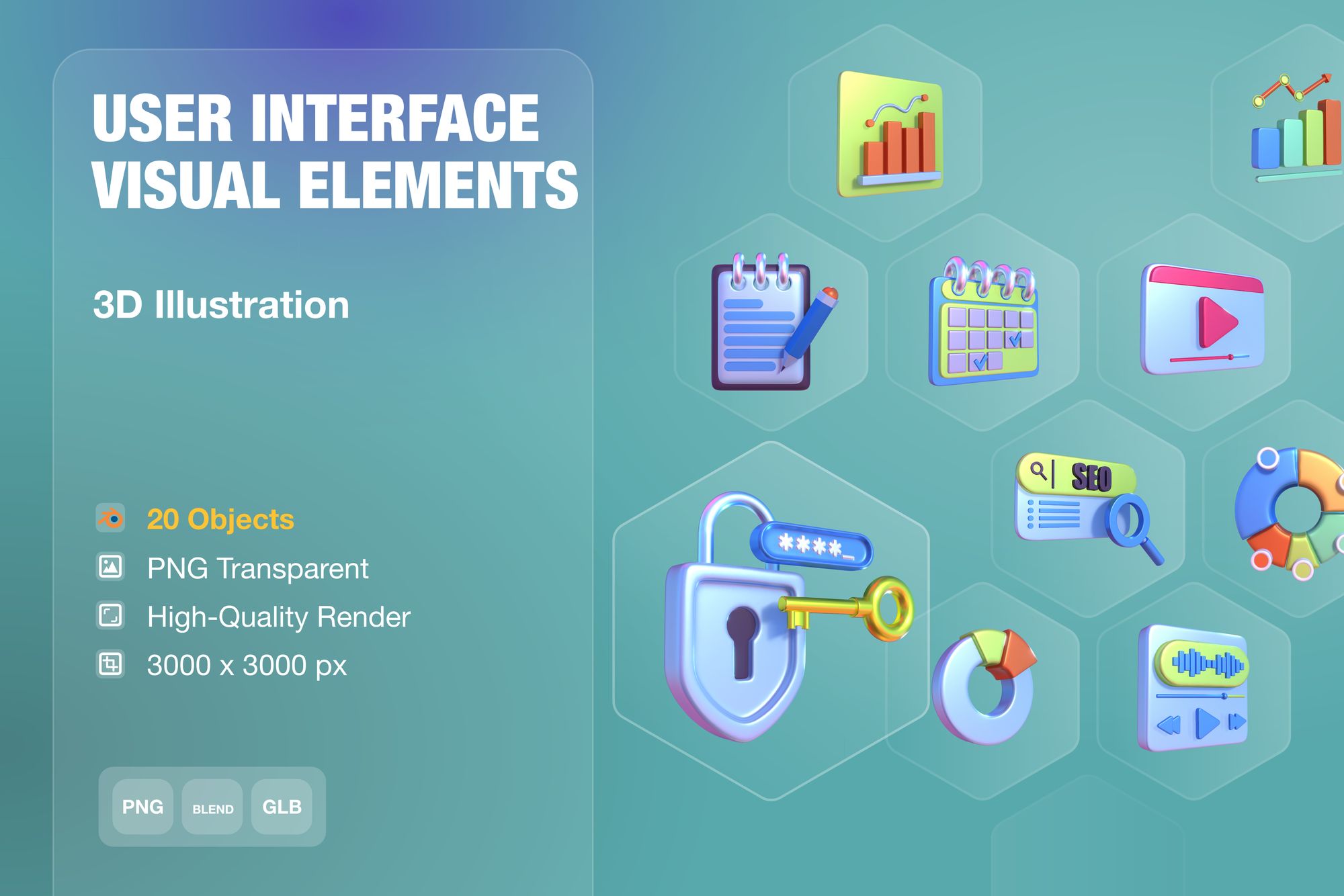 User Interface Visual Elements 3D Illustration Pack - 20 Design ...